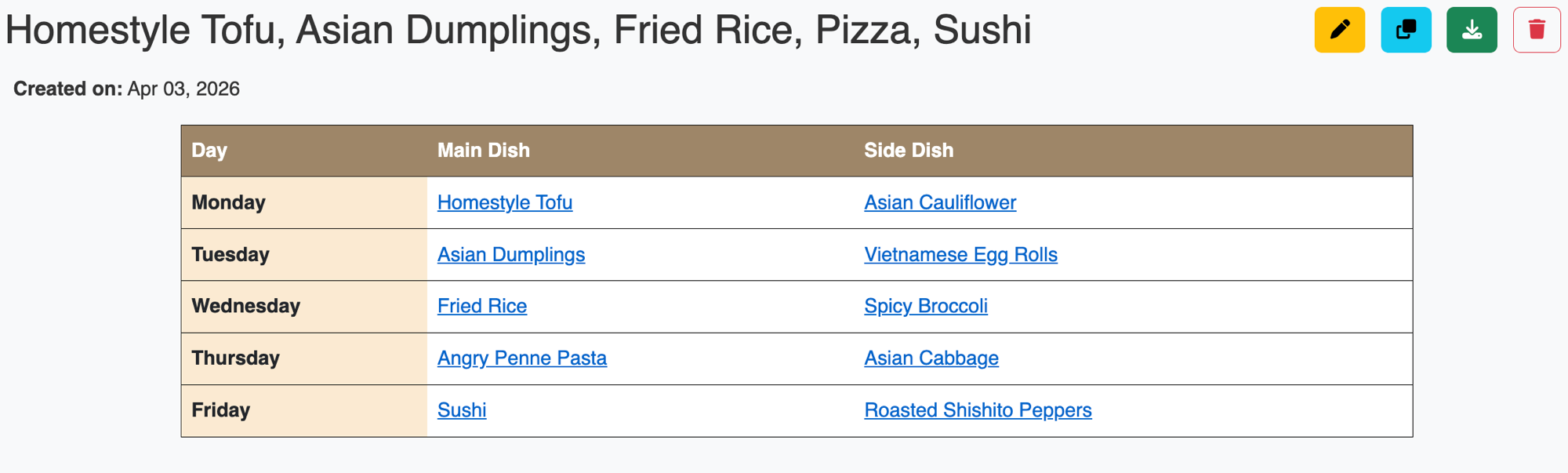 Weekly planner screenshot